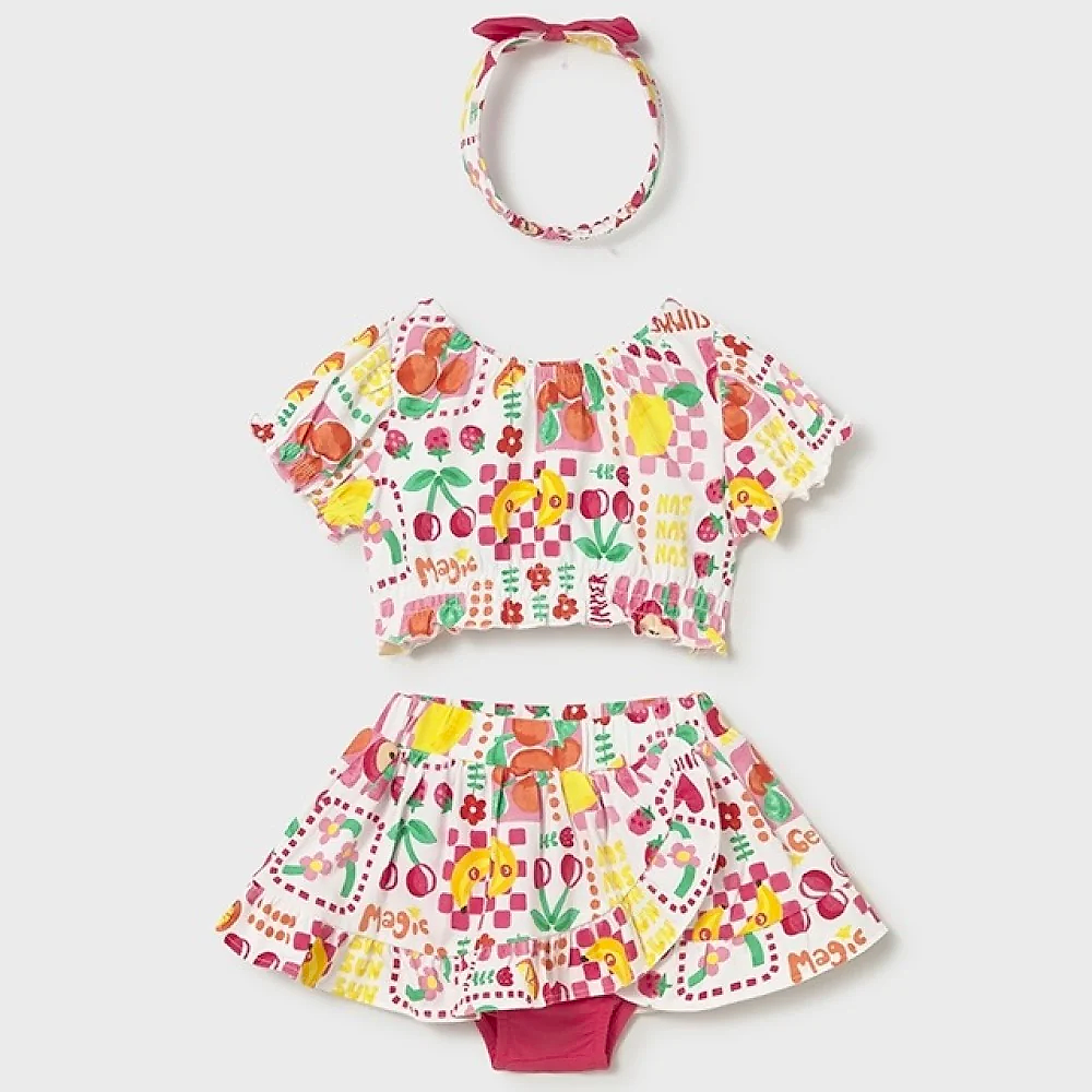 Mayoral Yazlık Kız Bebek Bluz Etek Bandana 3'lü Set Kırmızı