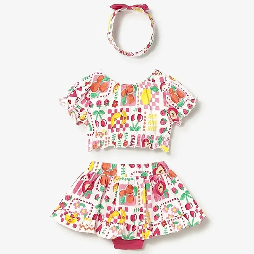 Mayoral Yazlık Kız Bebek Bluz Etek Bandana 3'lü Set Kırmızı