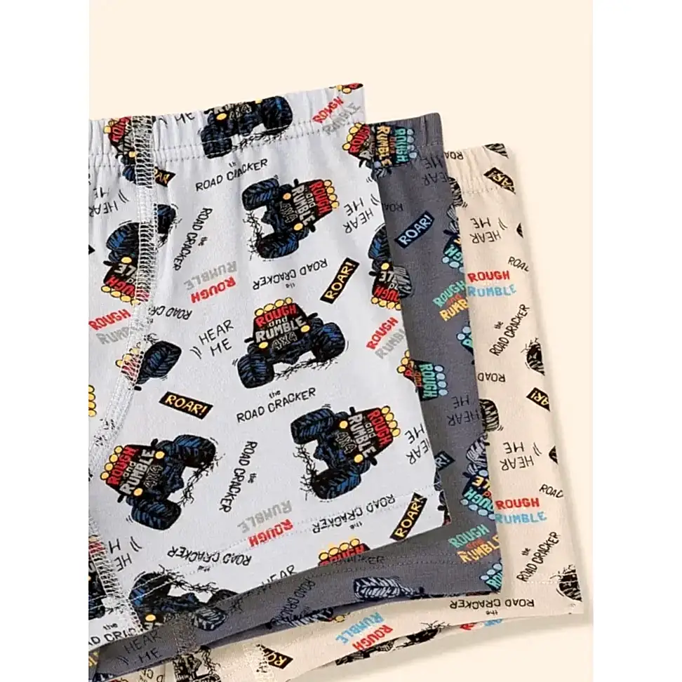 Natuline Erkek Çocuk Organik Pamuklu Likralı Boxer Araba Empirme 3'lü Paket Gri