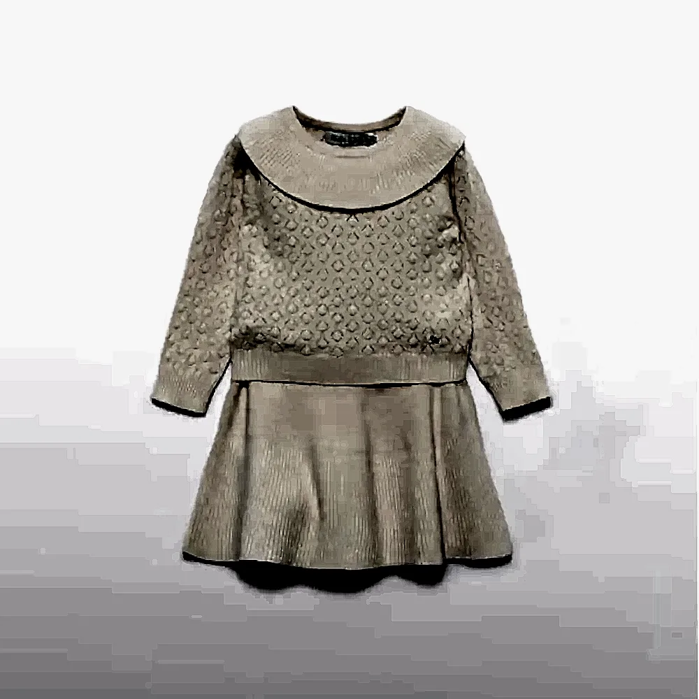 Abel & Lula Kışlık Kız Bebek Örme Bluz Etek Set Ekru - Elbise,Etek