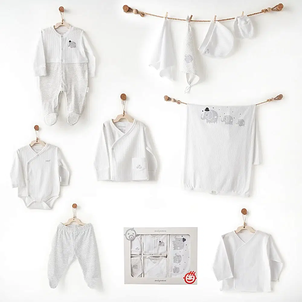 Andy Wawa Andywawa Erkek Bebek 10'lu Hastane Çıkış Seti - Elephant Beyaz - Hastane Çıkışı