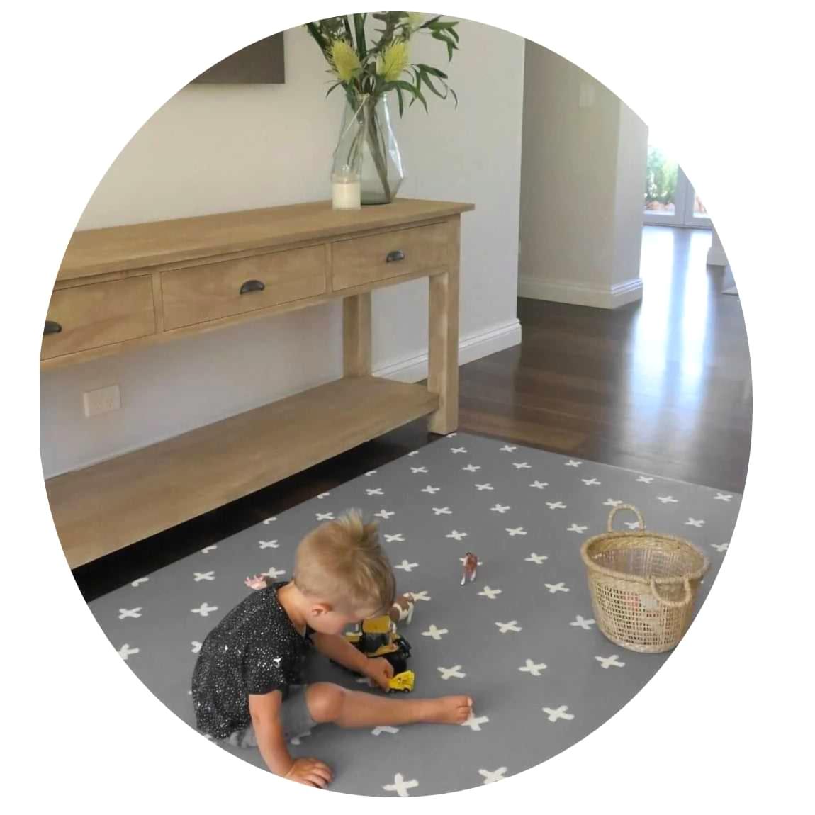 Mikro Australia Bebek Oyun Matı Grey Crosses - Yuvarlak