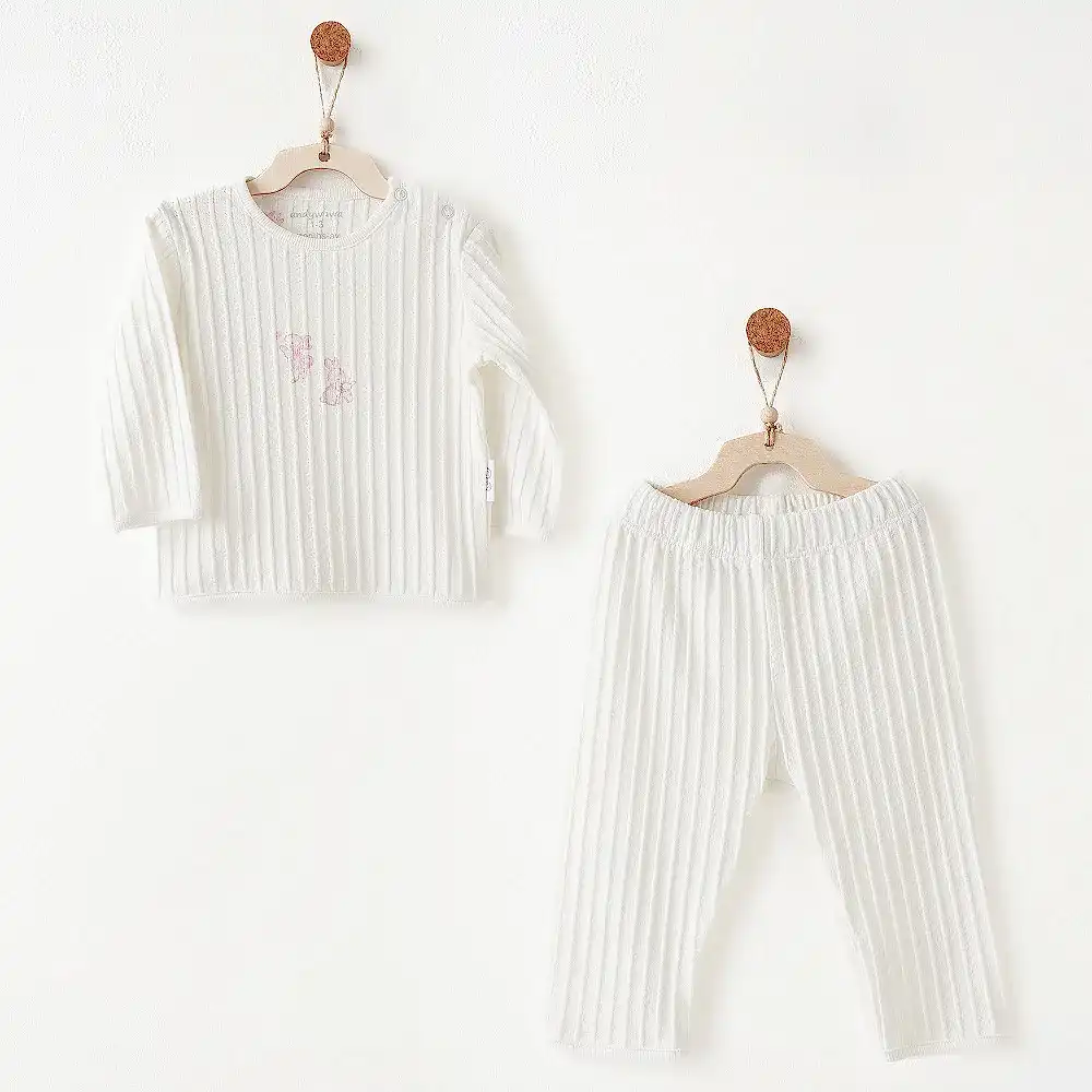 Andy Wawa Andywawa Kız Bebek 2'li Takım -Jacquard Ekru - Pijamalar