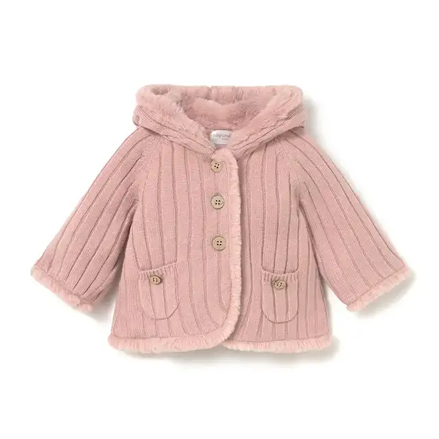 Mayoral Kışlık Kız Bebek Kapşonlu Kürklü Hırka Ceket Pembe