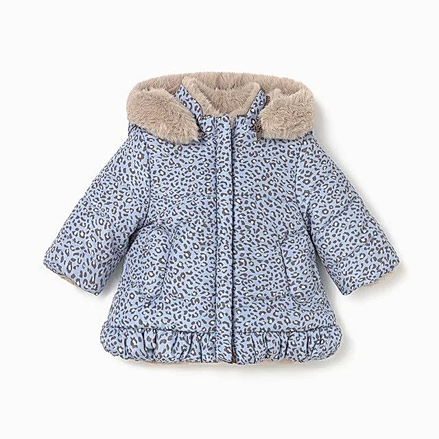 Mayoral Kışlık Kız Bebek Çift Taraflı Kürklü Kapşonlu Mont Mavi