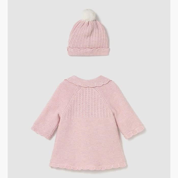 Mayoral Kışlık Kız Bebek Örme Kürklü Uzun Kaban Şapka Set Pembe