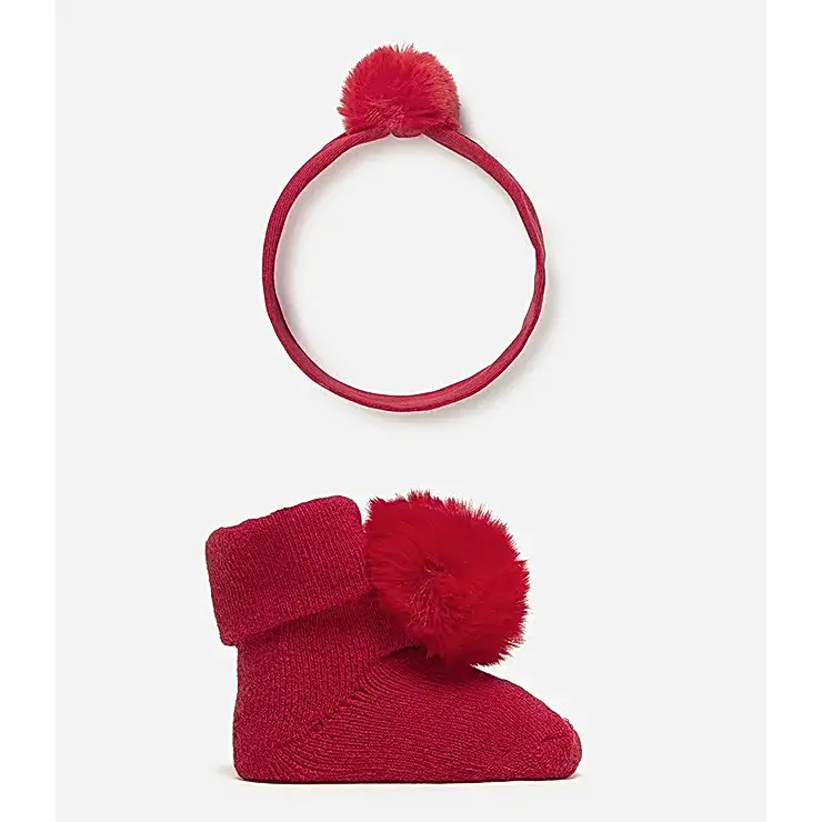 Mayoral Kışlık Kız Bebek Çorap Saç Bandı Set Kırmızı
