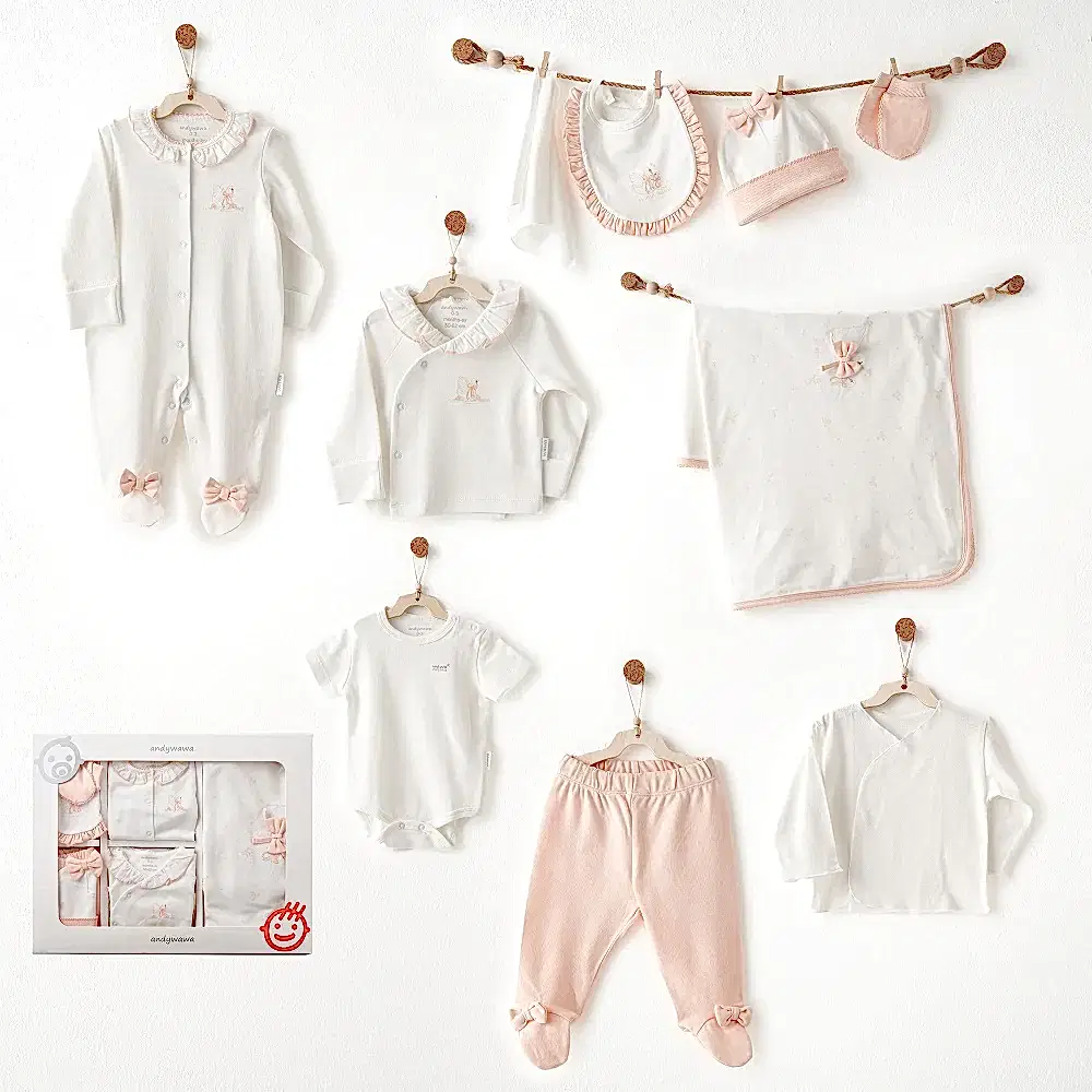 Andywawa Kız Bebek 10'lu Hastane Çıkış Seti - Little Swan Love Beyaz