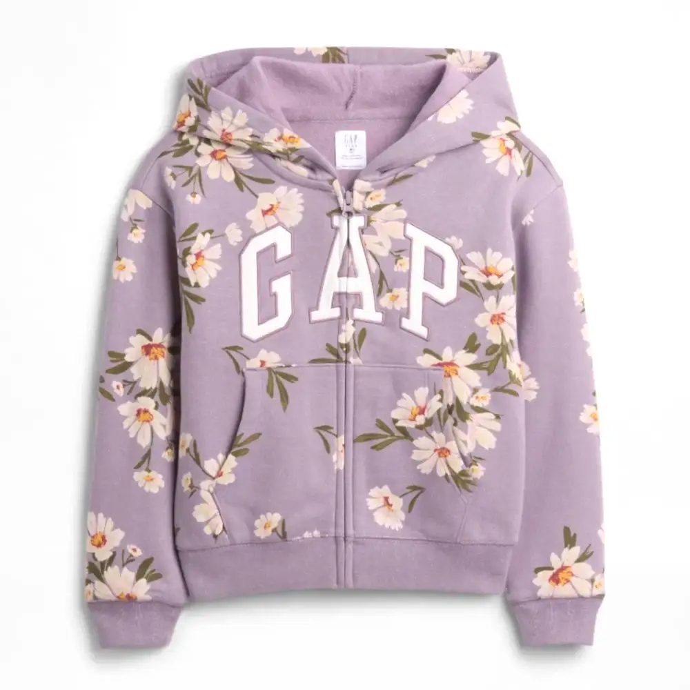 GAP Logolu Kışlık Kız Çocuk Fermuarlı Kapüşonlu Sweatshirt Mor