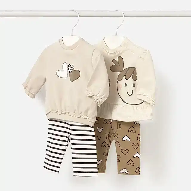 Mayoral Kışlık Kız Bebek Sweatshirt Tayt Dörtlü Set Bej