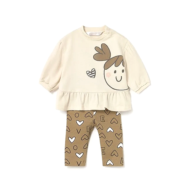 Mayoral Kışlık Kız Bebek Sweatshirt Tayt Dörtlü Set Bej