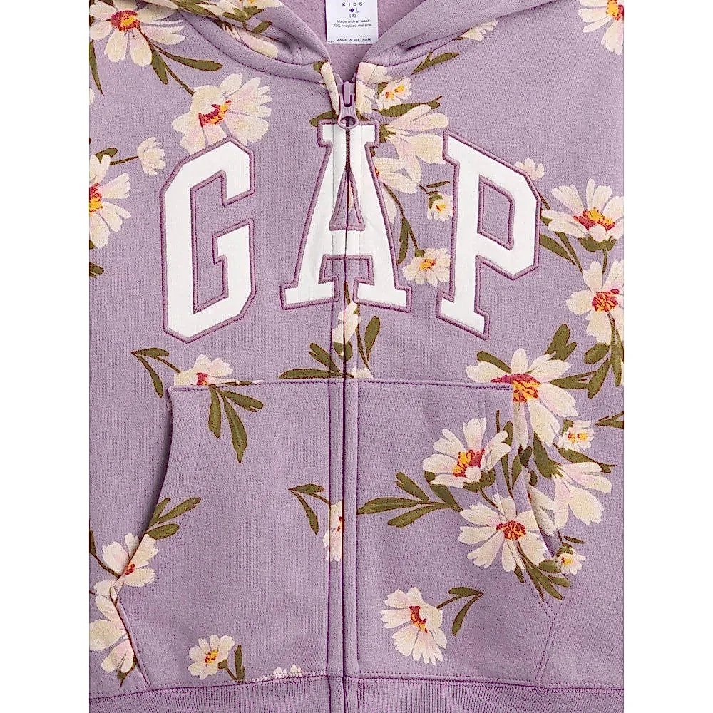 GAP Logolu Kışlık Kız Çocuk Fermuarlı Kapüşonlu Sweatshirt Mor