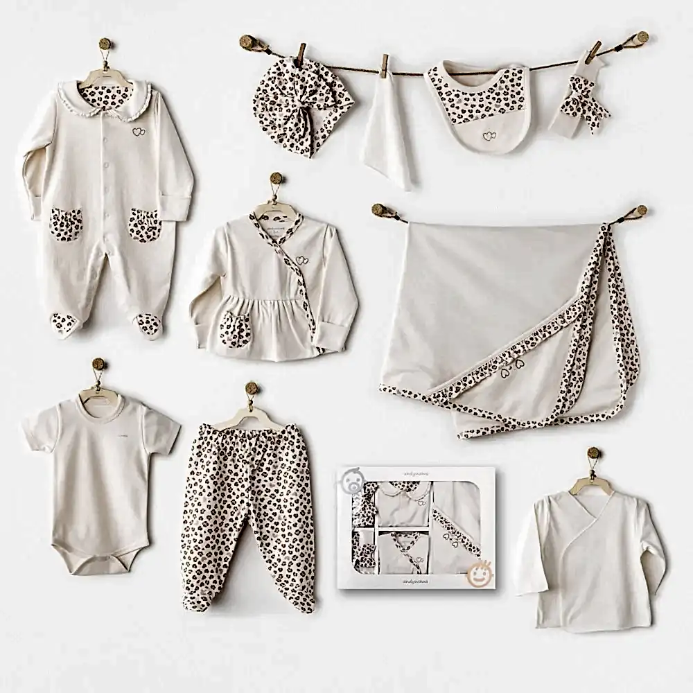 Andy Wawa Andywawa Kız Bebek 10'lu Hastane Çıkış Seti Little Leopard Ekru - Hastane Çıkışı
