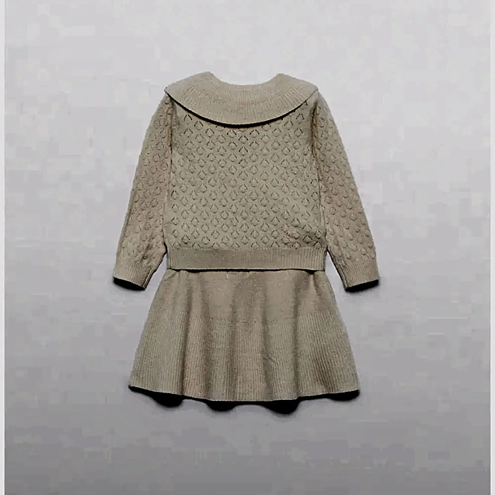 Abel & Lula Kışlık Kız Bebek Örme Bluz Etek Set Ekru - Elbise,Etek - Görsel 2