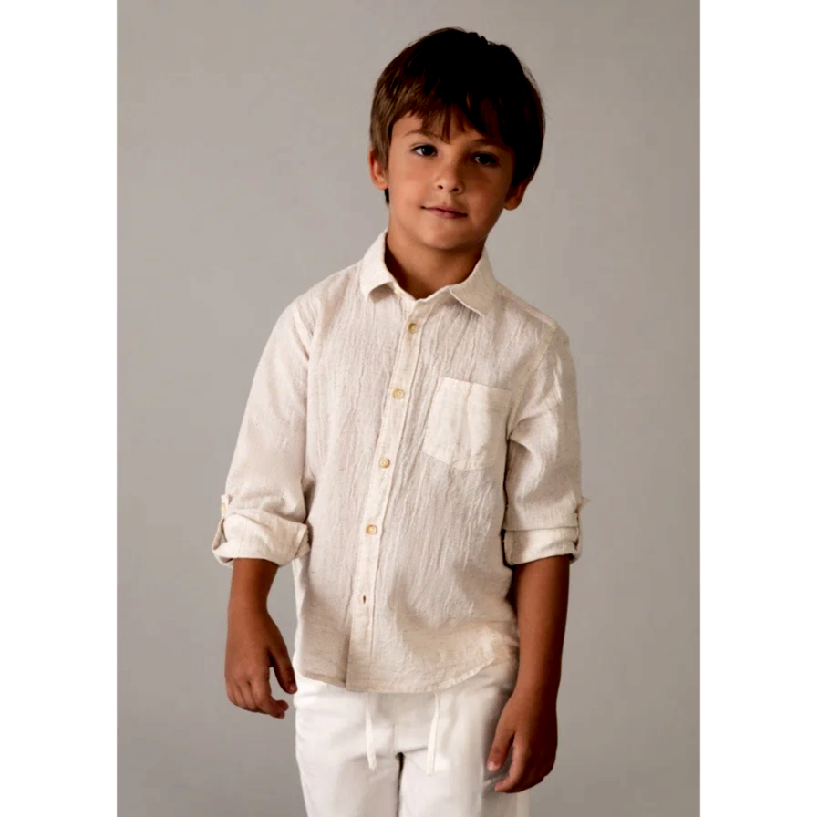 Mayoral Yazlık Erkek Uzun Kol Gömlek Bej