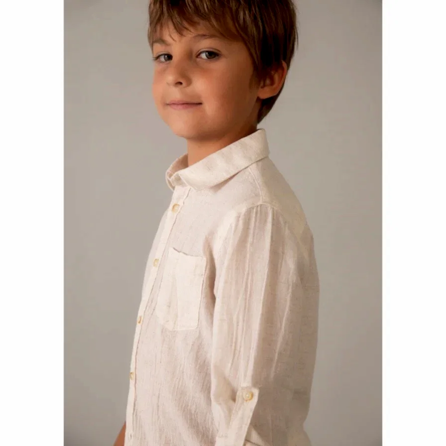 Mayoral Yazlık Erkek Uzun Kol Gömlek Bej