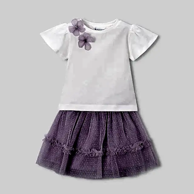 Mayoral Yazlık Kız Bluz Tül Etek Set Mor