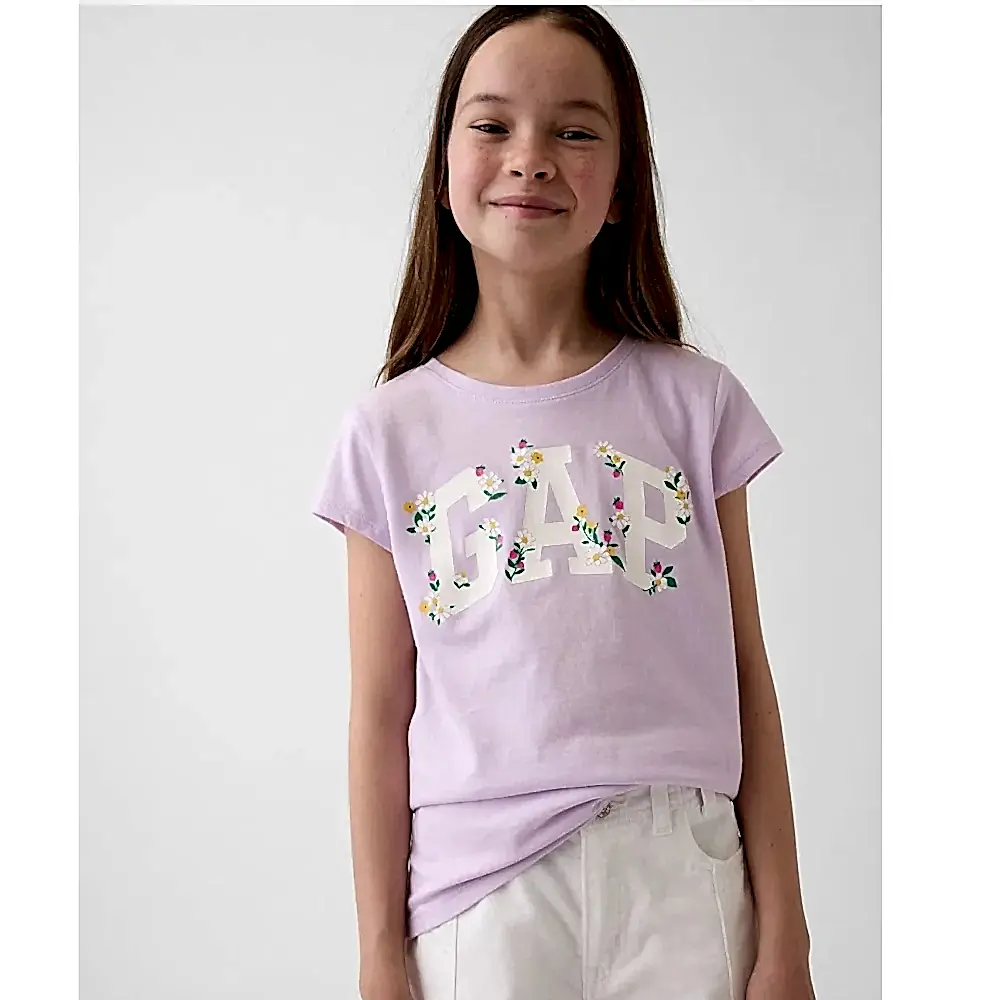 GAP Kız Çocuk Logolu Kısa Kol T-Shirt Lila