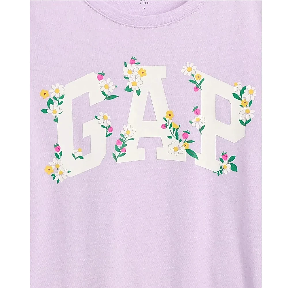 GAP Kız Çocuk Logolu Kısa Kol T-Shirt Lila
