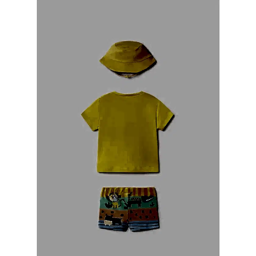 Mayoral Yazlık Erkek Bebek T-shirt Mayo Şapka 3'lü Set Sarı