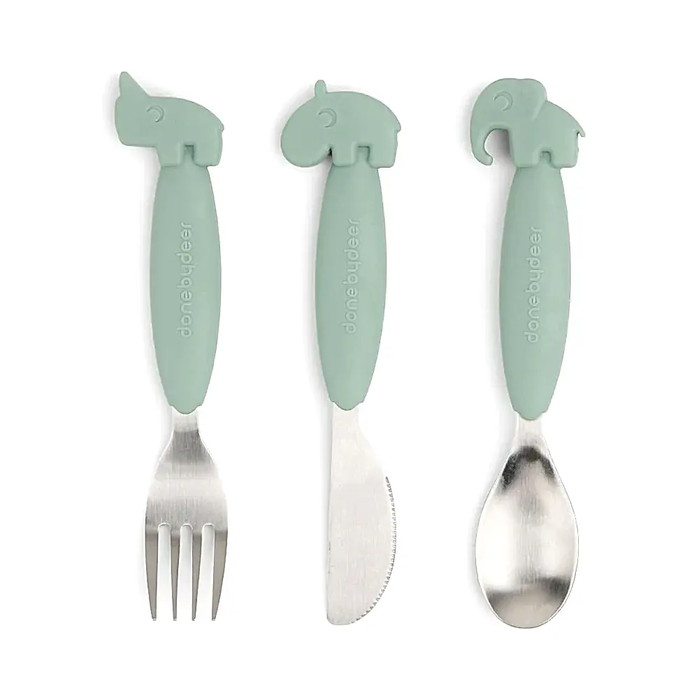 Done by Deer Friends Paslanmaz Çelik Çatal Kaşık & Bıçak Seti - Yeşil