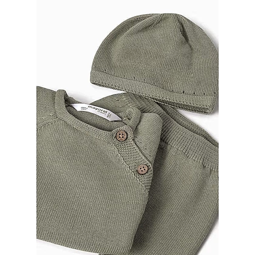 Mayoral Kışlık Bebek Triko Zıbın Bluz Patikli Pantolon Bere Set Yeşil