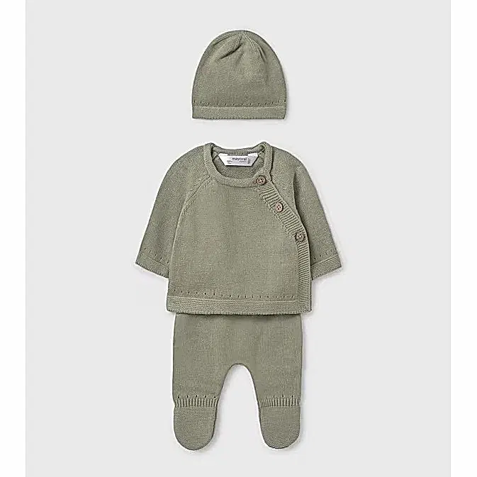 Mayoral Kışlık Bebek Triko Zıbın Bluz Patikli Pantolon Bere Set Yeşil