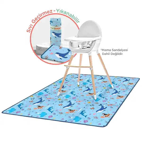 Minimono Yıkanabilir Mama Sandalyesi Altı ve Aktivite Örtüsü- Deniz Canlıları STD
