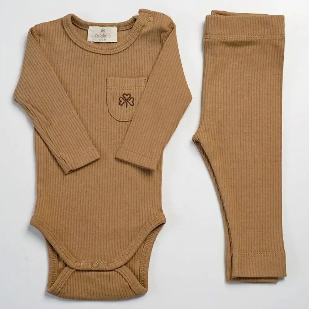 Adelie's Organik Pamuklu Uzun Kollu Pijama Takımı Açık Kahve - Pijamalar - Görsel 2