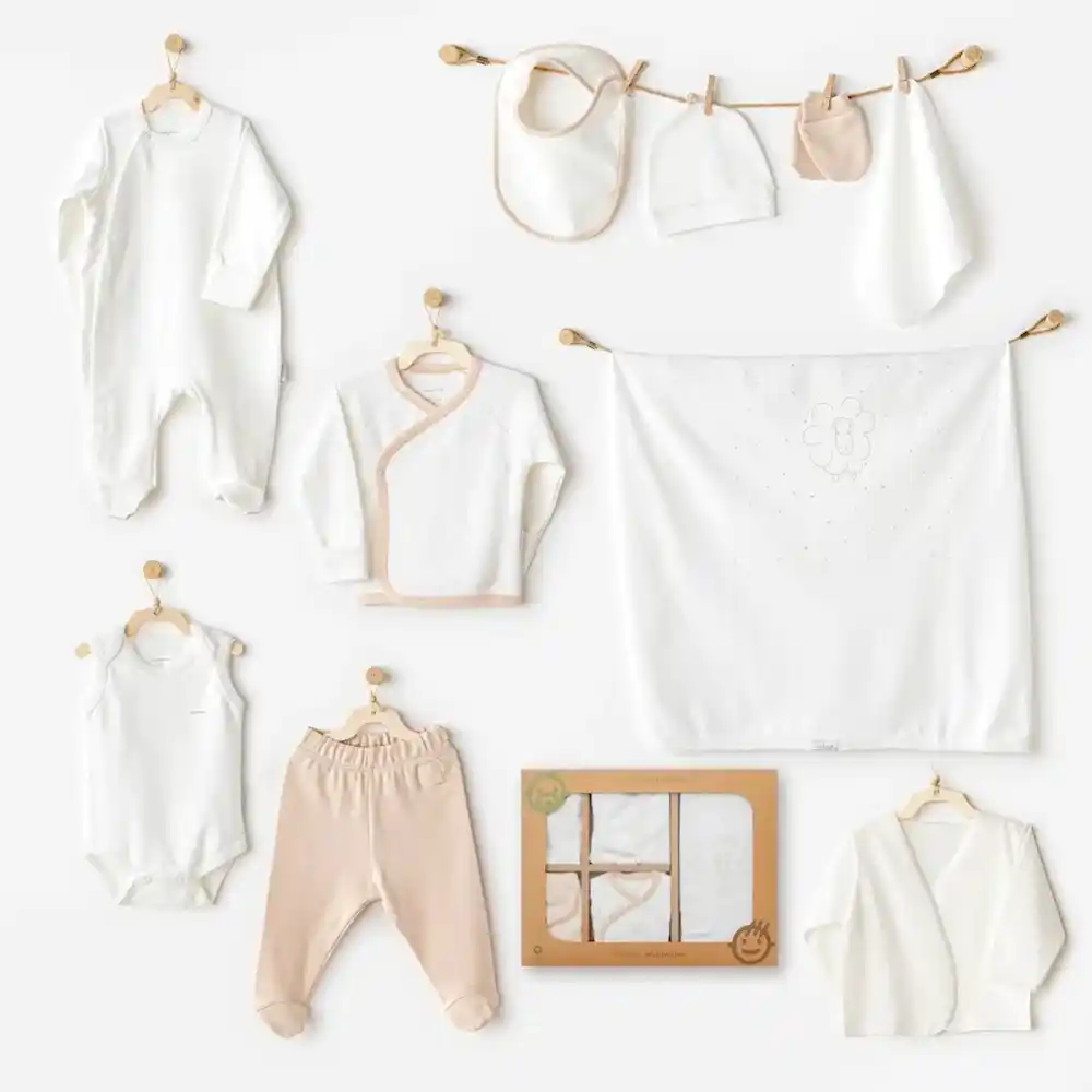 Andy Wawa Andywawa Erkek Bebek 10'lu Hastane Çıkış Seti- Organic Line Ekru - Hastane Çıkışı