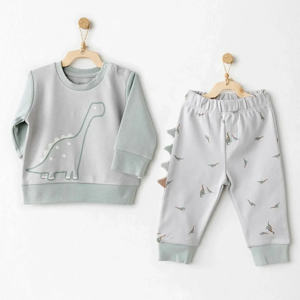 Andy Wawa Andywawa Kışlık Erkek Bebek 2'li Takım- Dinozor Yeşil - Eşofman