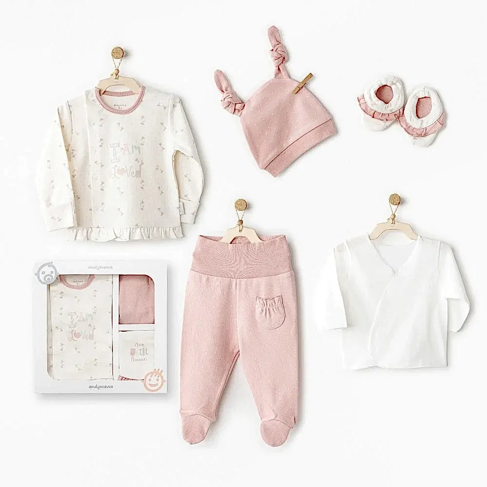 Andy Wawa Andywawa Kız Bebek 5'li Hastane Çıkış Seti Pembe - Hastane Çıkışı
