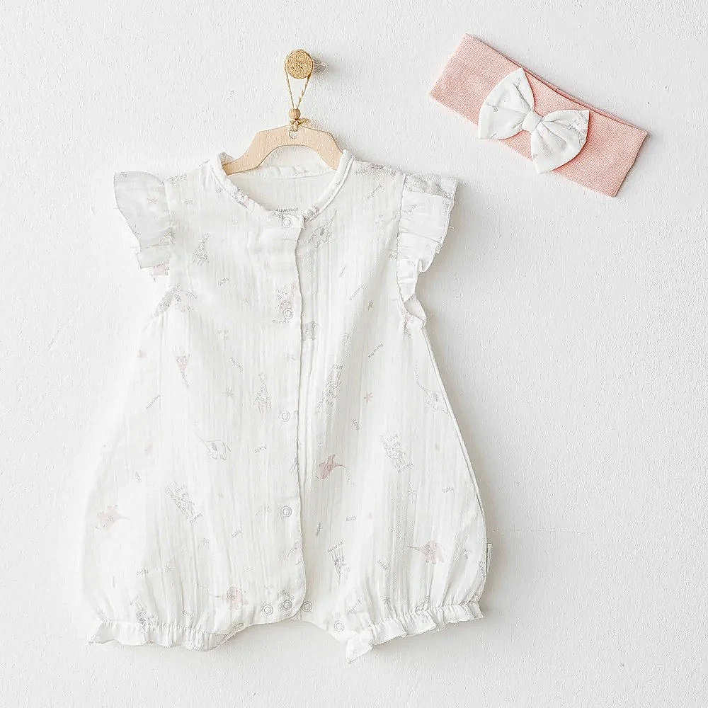 Andy Wawa Andywawa Kız Bebek Yazlık Tulum ve Bandana 2'li Set - Love Family Somon - Body,Tulum,Zıbın