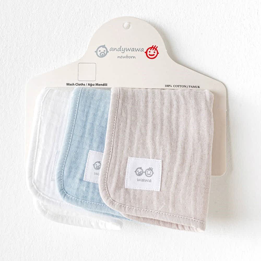 Andy Wawa Andywawa Müslin Bebek Ağız Mendili 3'lü Mavi - Önlük