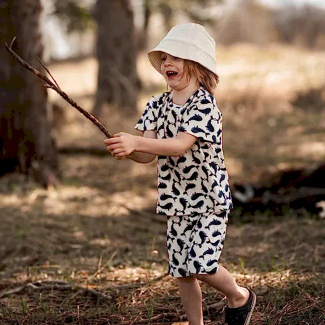 ANTEBİES Antebies Kısa Kollu Şortlu Organik Pijama Takımı- Balina Ekru - Pijamalar