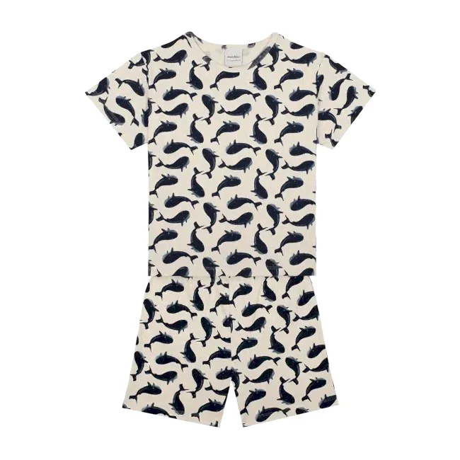 ANTEBİES Antebies Kısa Kollu Şortlu  Organik Pijama Takımı- Balina Ekru - Pijamalar - Görsel 2