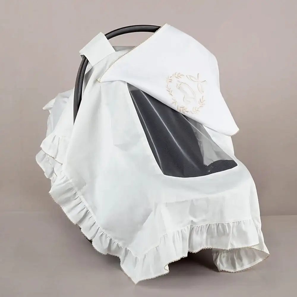 ChiMayys Baby Asil Bej Tığ İşi Süslemeli Fırfırlı Puset Örtüsü