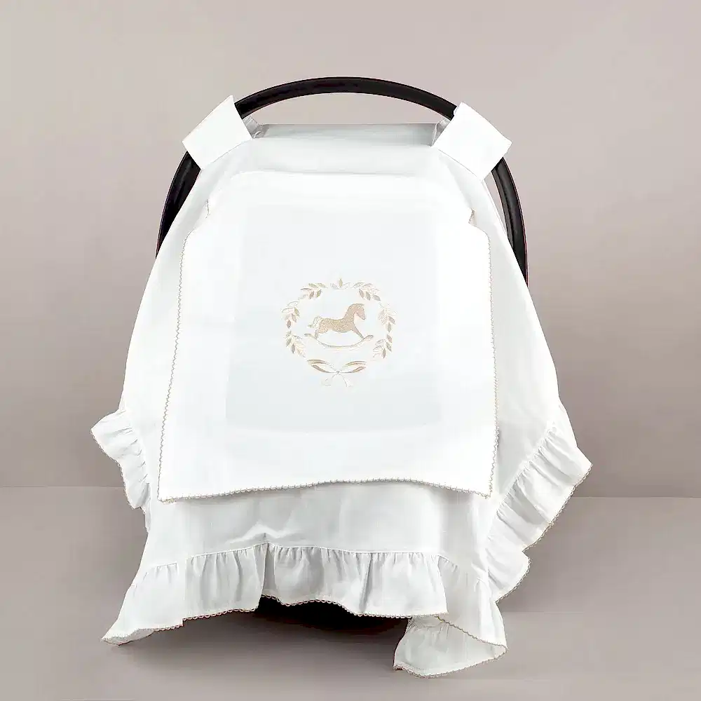 ChiMayys Baby Asil Bej Tığ İşi Süslemeli Fırfırlı Puset Örtüsü