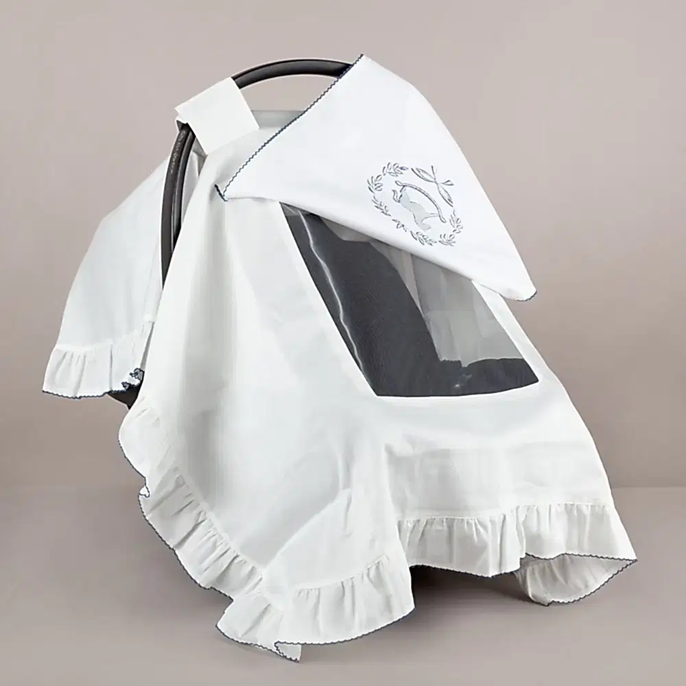 ChiMayys Baby Asil İndigo Tığ İşi Süslemeli Fırfırlı Puset Örtüsü