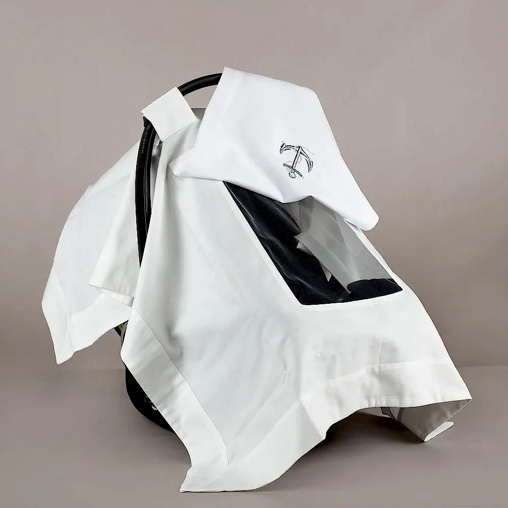 ChiMayys Baby Asil Marin Nakışlı Köşeli Puset Örtüsü