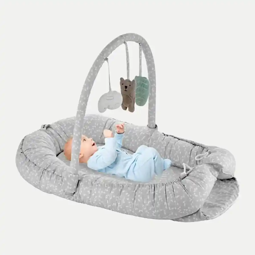 Baby Jem Babyjem Oyuncaklı Çiçekli  Anne Yanı Yatağı Gri - Yatak