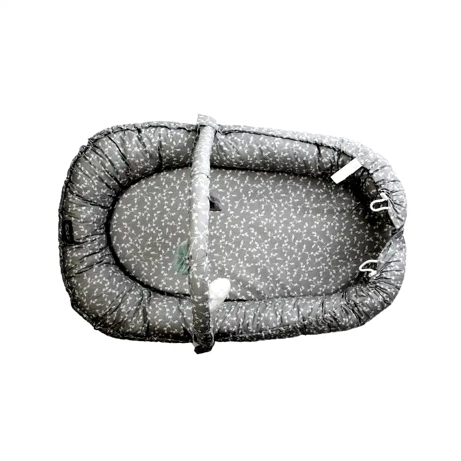 Baby Jem Babyjem Oyuncaklı Çiçekli Anne Yanı Yatağı Gri - Yatak - Görsel 2