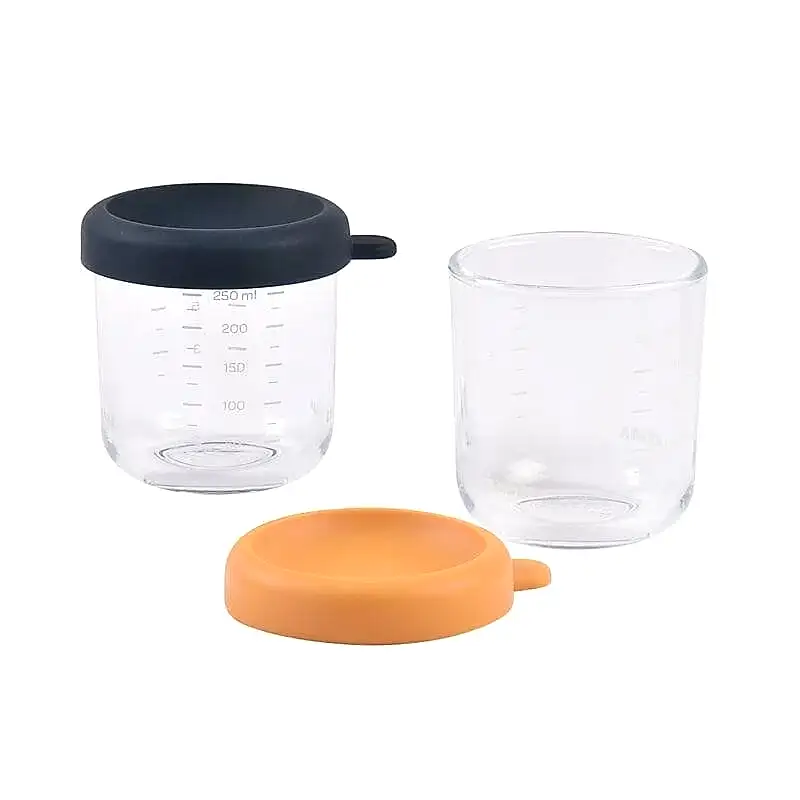 Beaba Bebek Cam Mama Saklama Kavanozu 2Li Set , 250 Ml Night Blue / 250 Ml Honey - Çatal Kaşık Tabak - Görsel 2