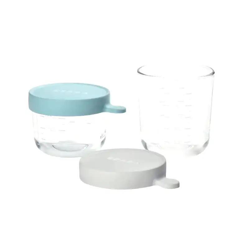 Beaba Bebek Cam Mama Saklama Kavanozu 2Li Set (150 Ml Green / 250 Ml Airy ) - Çatal Kaşık Tabak