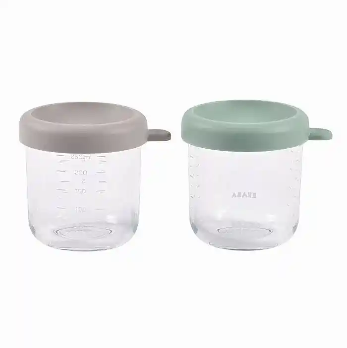 Beaba Bebek Cam Mama Saklama Kavanozu 2Li Set, 250 Ml Sage Green / 250 Ml Gazelle - Çatal Kaşık Tabak