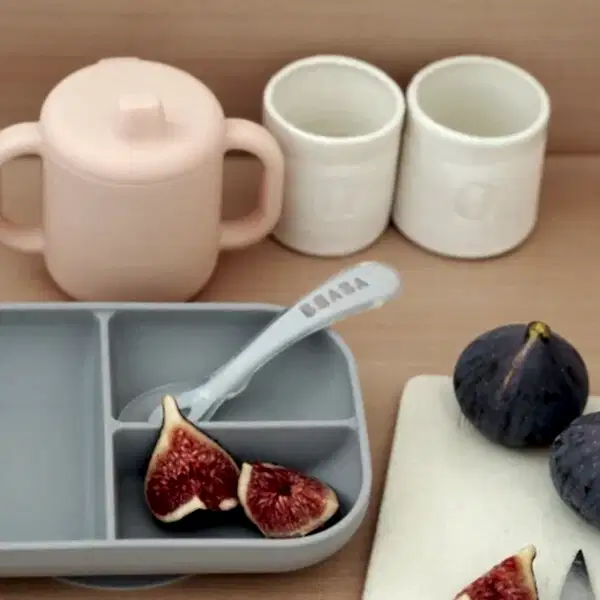 Beaba Bölmeli Öğrenme Yemek Tabak Seti (4 Parça- Pembe Bardak) - Çatal Kaşık Tabak - Görsel 2