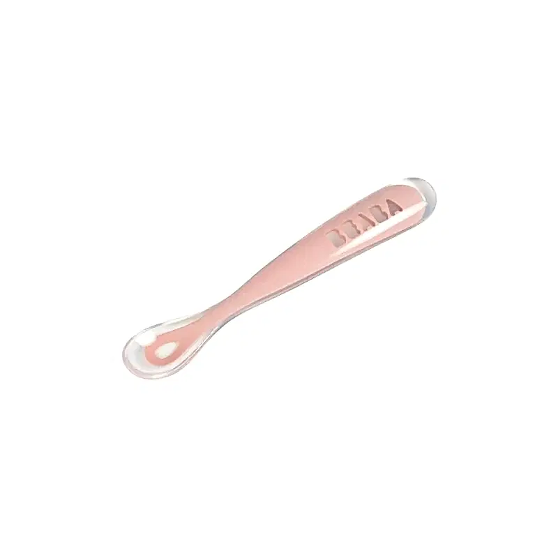 Beaba Ergonomic Silikon Kaşık Old Pink - Çatal Kaşık Tabak