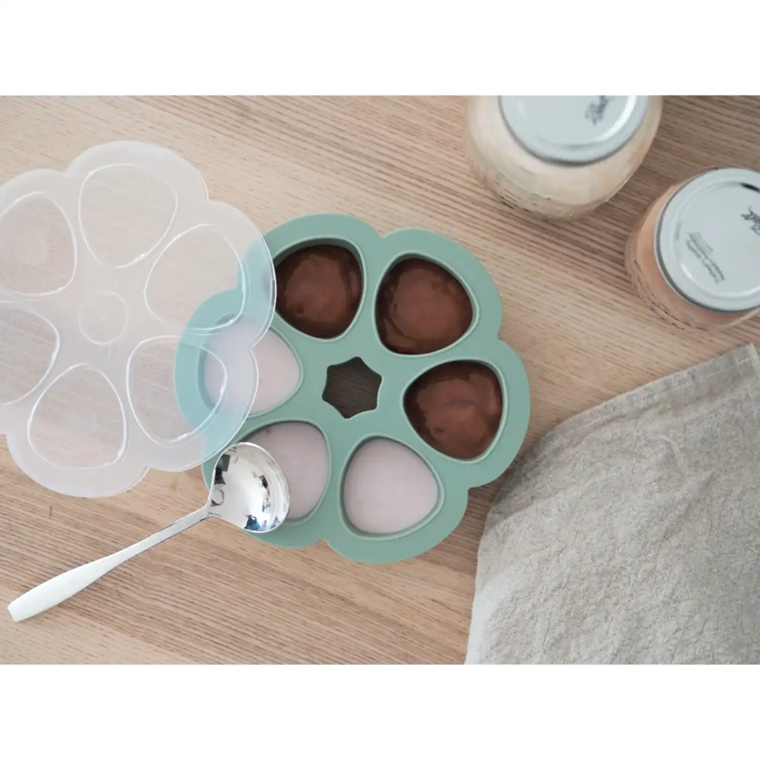 Beaba Silikon 6Lı Sıcak & Soğuk Saklama Kabı Sage Green 6 X 90 Ml - Çatal Kaşık Tabak - Görsel 2