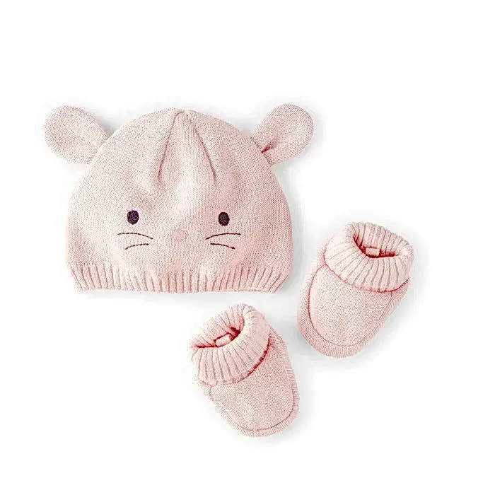 Carters Carter's Kız Bebek Örme Patik Şapka 2'li Set Pembe - Eldiven,Şapka,Bere,Atkı