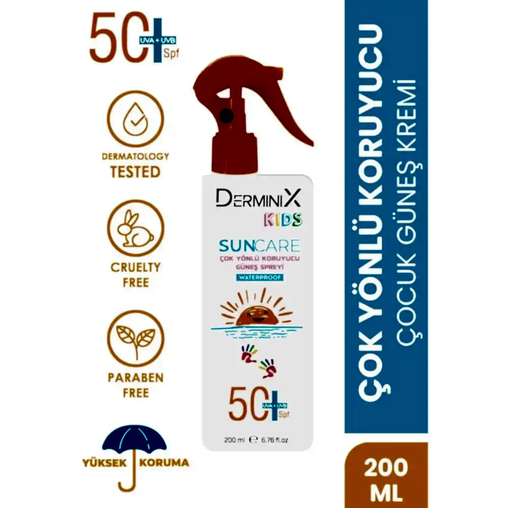 Derminix Suya Dayanıklı Çocuk Güneş Kremi SPF50 UVA+UVB 200ml - Krem & Pişik Kremi